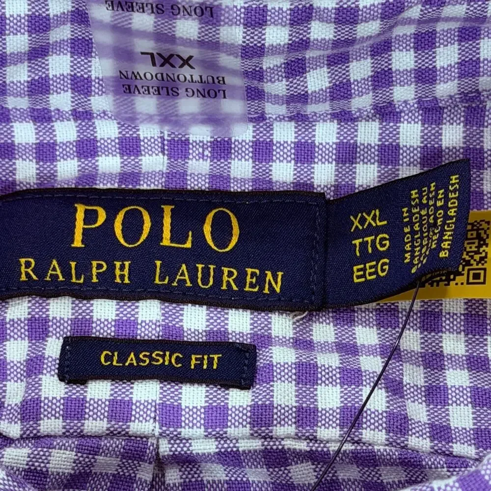 Polo Ralph Lauren Classic Fit Gingham Oxford Shirt Mens XXL Purple White NWT